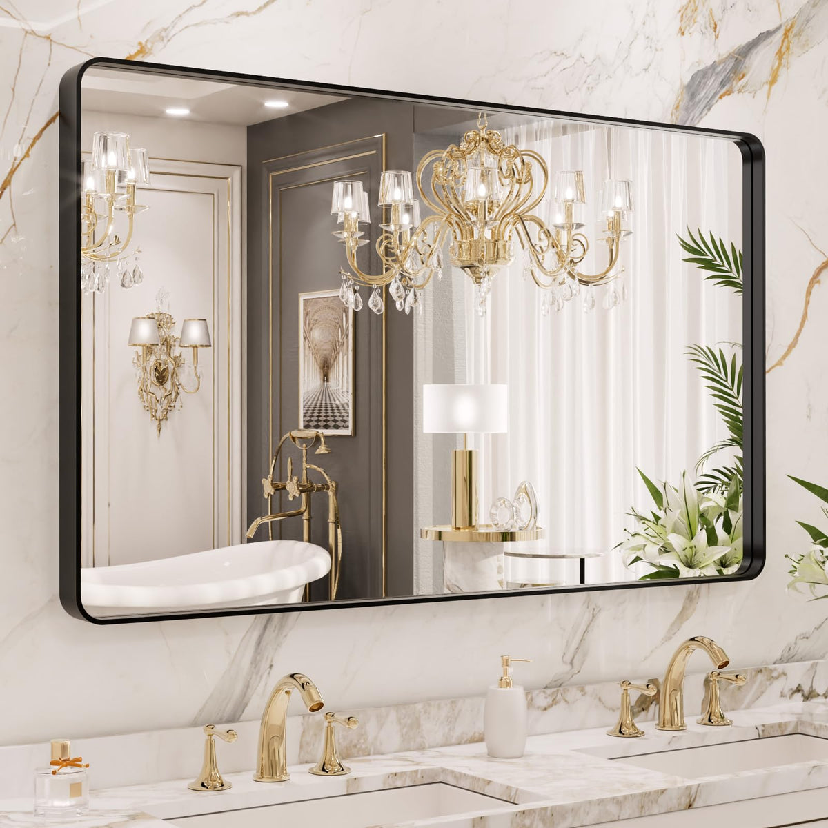 LOAAO 20X16 Inch Black Bathroom Mirror Metal Framed