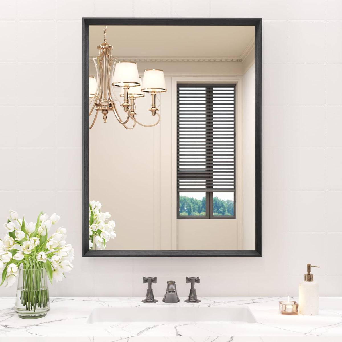JISOSO 22x30 Inch Black Bathroom Mirror Metal Framed