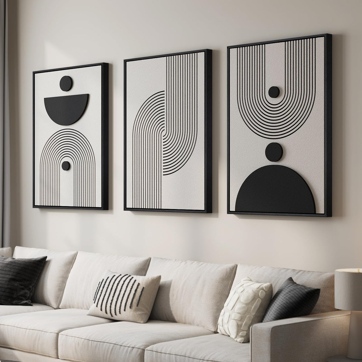Large 3D Framed Abstract Wall Art Set, 3 Piece Modern Artwork for Walls
