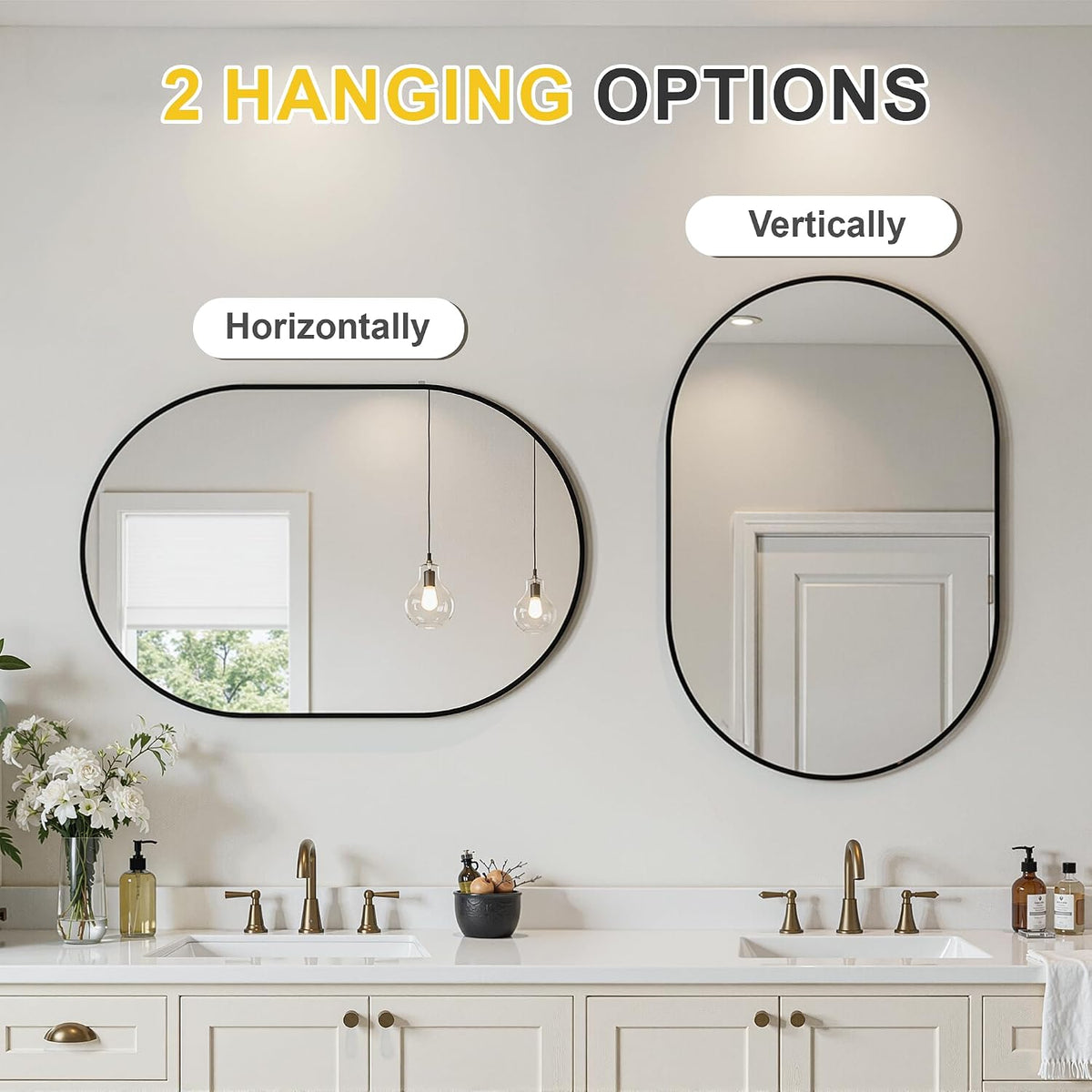 Black Oval Bathroom Mirror for Over Sink, 2 Pack 24"x36" Wall Mirror