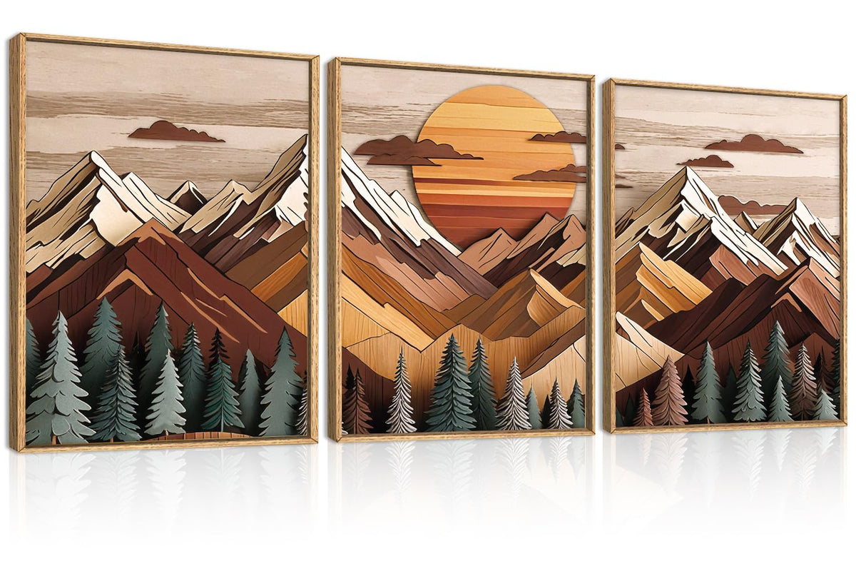 KAIRNE Neutral Abstrcat Landscape Framed Canvas Wall Art Set-40"x20"x1