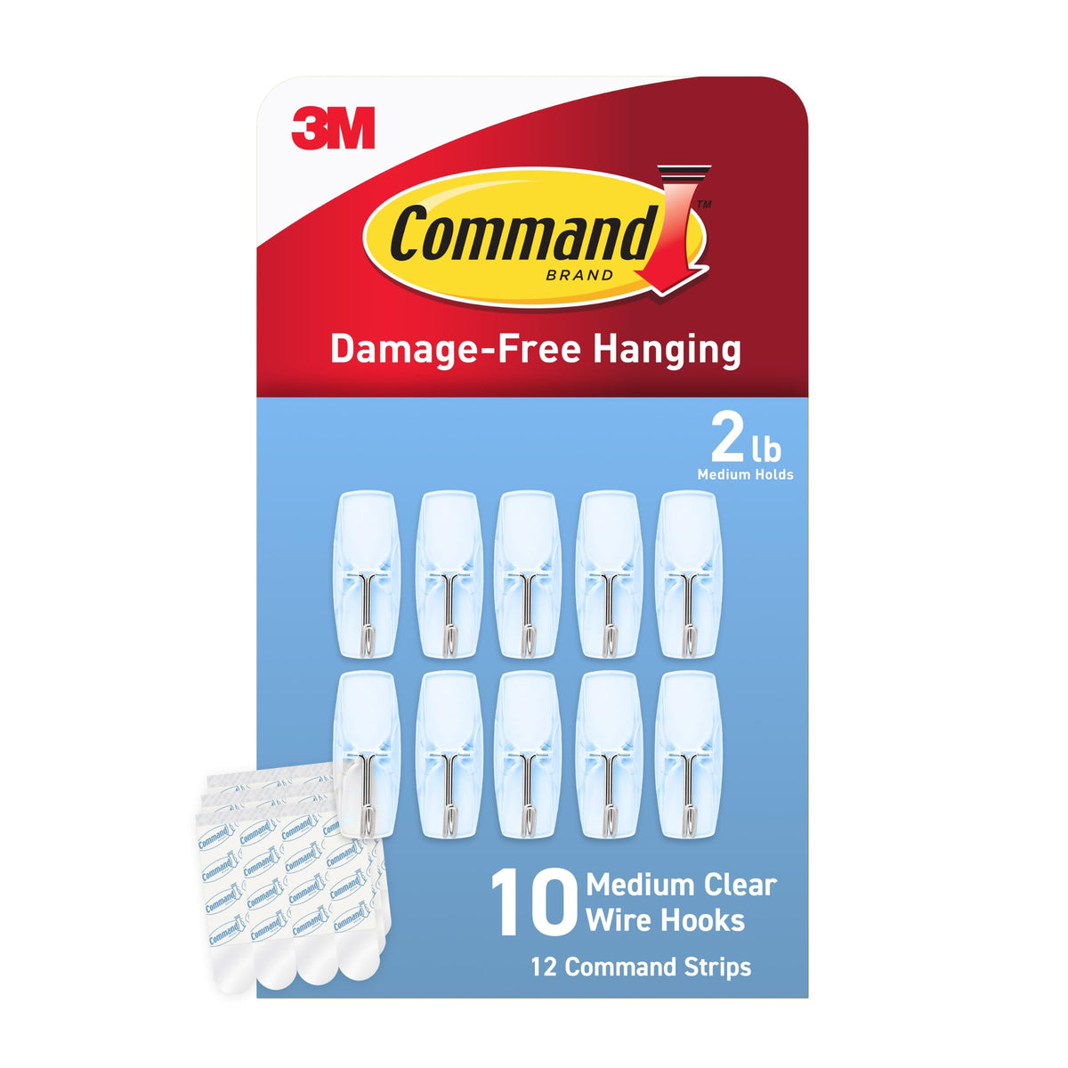 Command Medium Clear Wire Hooks, 10 Hooks, 12 Strips
