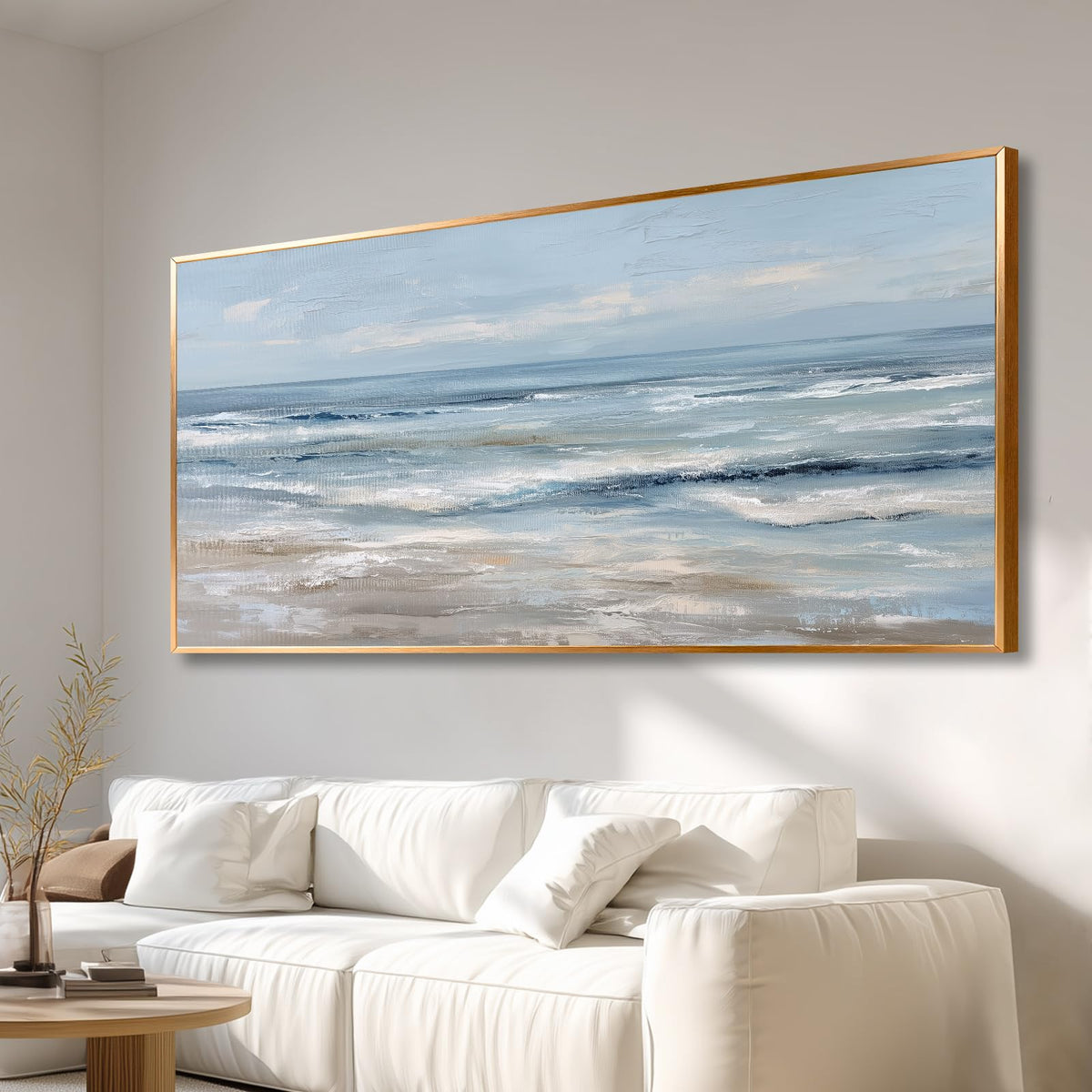 BewDalky Abstract Coastal Beach Wall Art Blue Ocean Waves Canvas Prints Modern Minimalist Landscape Painting Seascape Pictures Artwork for Living Room Bedroom Bathroom Beachy House Wall Decor 20"x40"