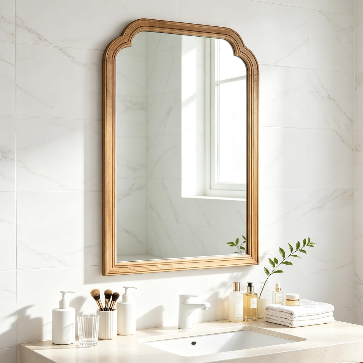 Irregular Asymmetrical Wall Mirror, 28" x 20" Gold Bathroom Mirror