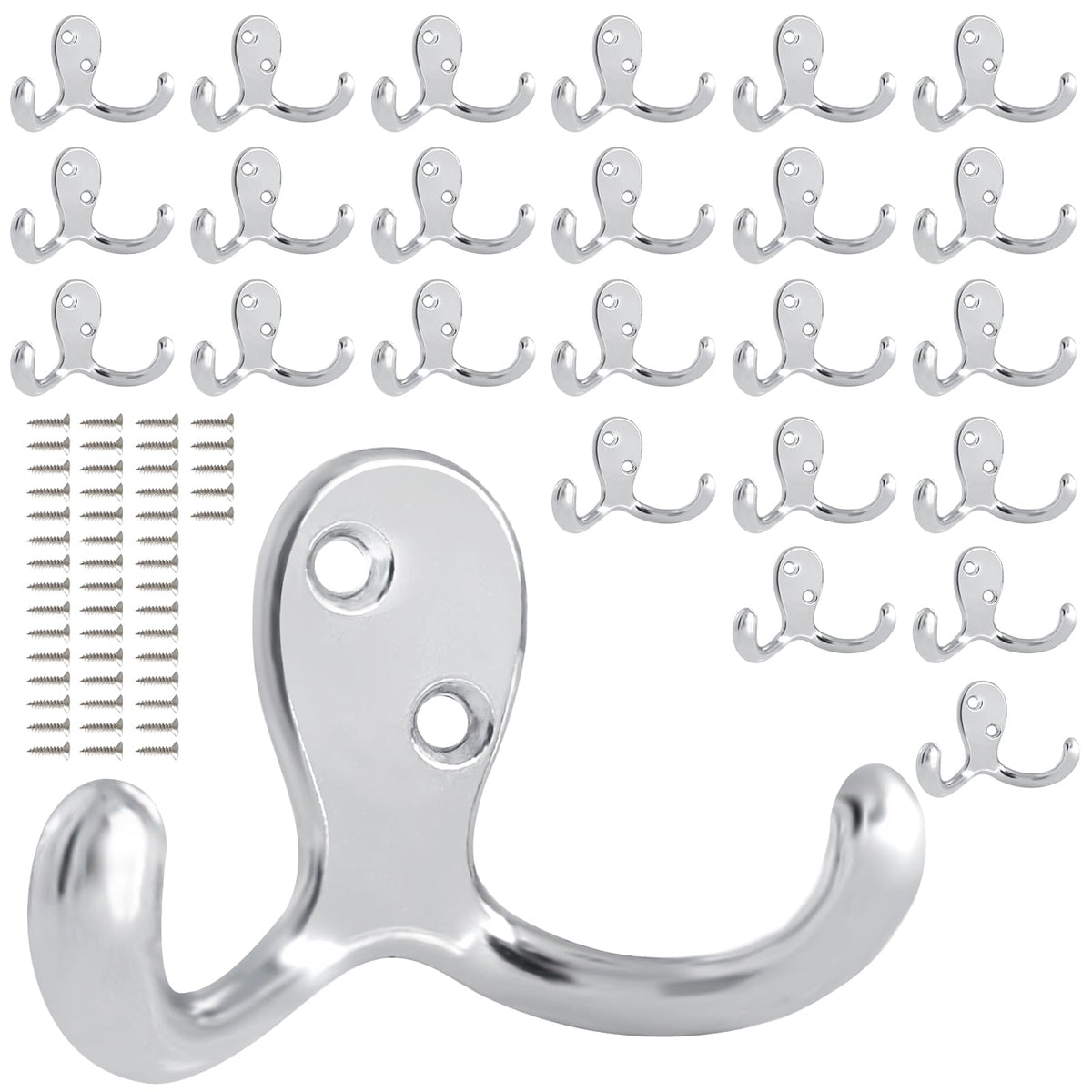 15 Pack Coat Hooks Wall Hooks for Hanging, Heavy Duty Double Prong Metal Hook Wall Mounted for Living Room, Bathroom, Kitchen, Bedroom for Coat, Bag, Scarf, Towel, Hat, Key, Cup (Black)