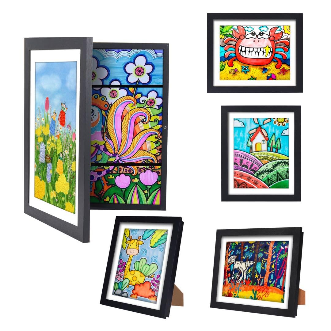[3-Pack Kids Artwork Frames Changeable - Front Opening Holds 150,Children Art Projects Kids Art Frames,10x12.5 Child Picture Frame for Display,With Storage(Wood)
