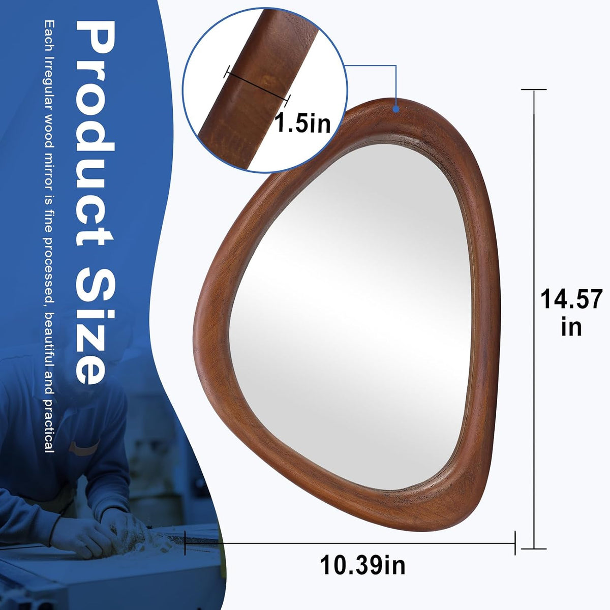 Irregular Wall Mirror, 15*10in Asymmetrical Wood Mirrors, Small Wall Mirror