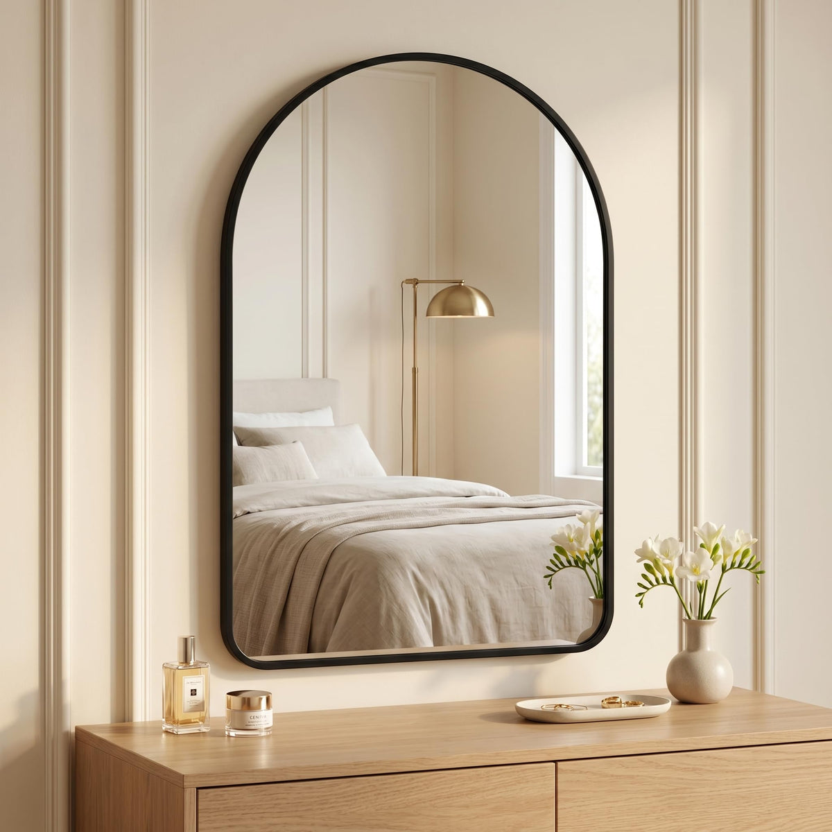 HARRITPURE Arched Wall Mirror 24"x36" Black Metal Frame Vanity Mirrors