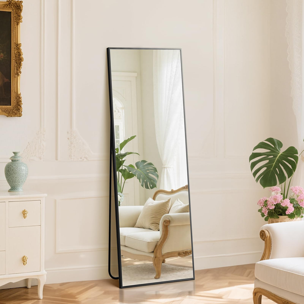 DUMOS 64"x21" Arched Full Length Floor Mirror, Full Body Mirror, Gold