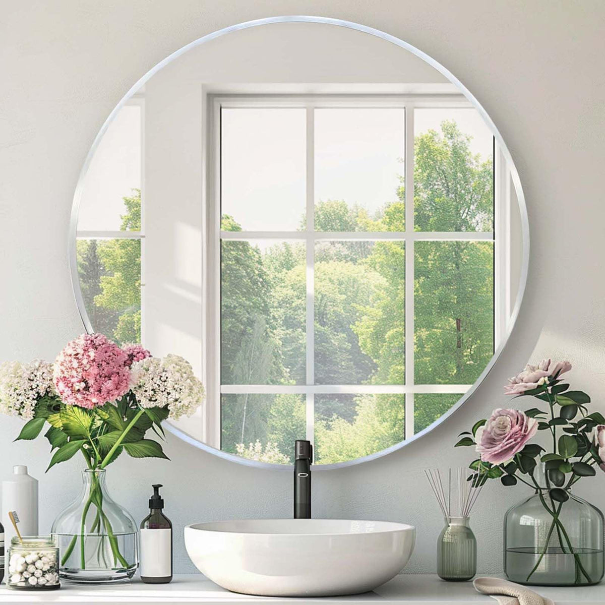 Round Bathroom Mirror, Circle Mirror, Black, 30" L x 30" W, 1 Pack