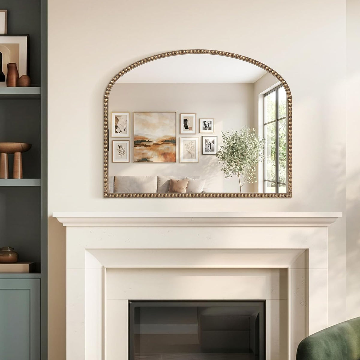 Antique Gold Arched Wall Mirror, 36" x 28" Beaded Mirror