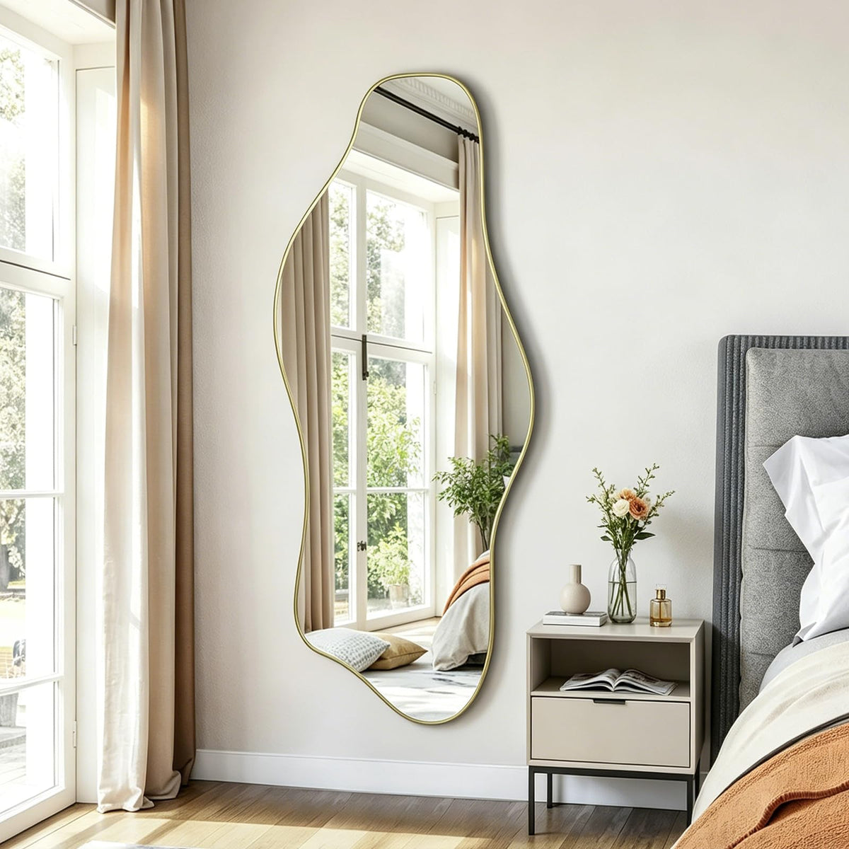 67"x31" Irregular Full Length Mirror, Abstract Frameless Mirror