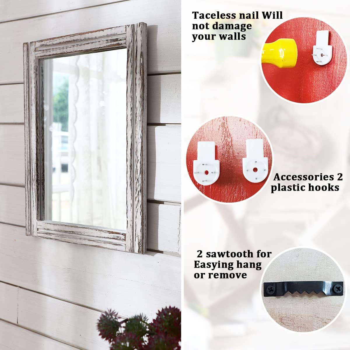 AAZZKANG Wall Mirror Rustic Wood Framed Rectangle Mirrors for Wall 16"x12‘’