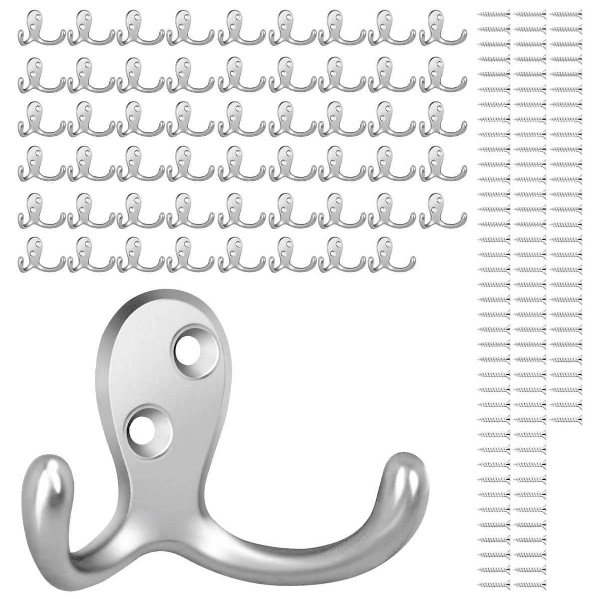 Homanu 14 Pack Black Coat Hooks Wall Mounted Double Prong with 28 Screws
