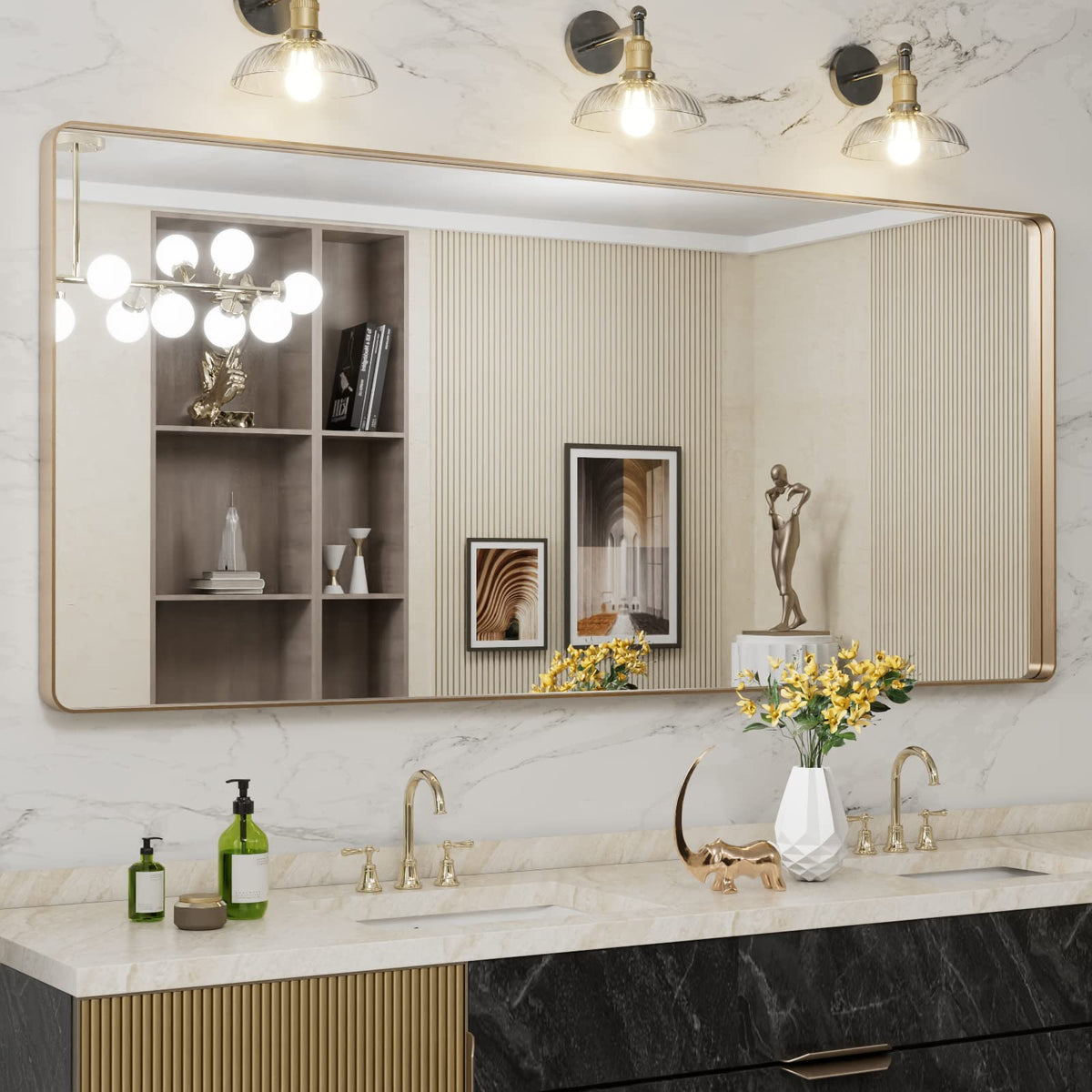 LOAAO 20X16 Inch Black Bathroom Mirror Metal Framed