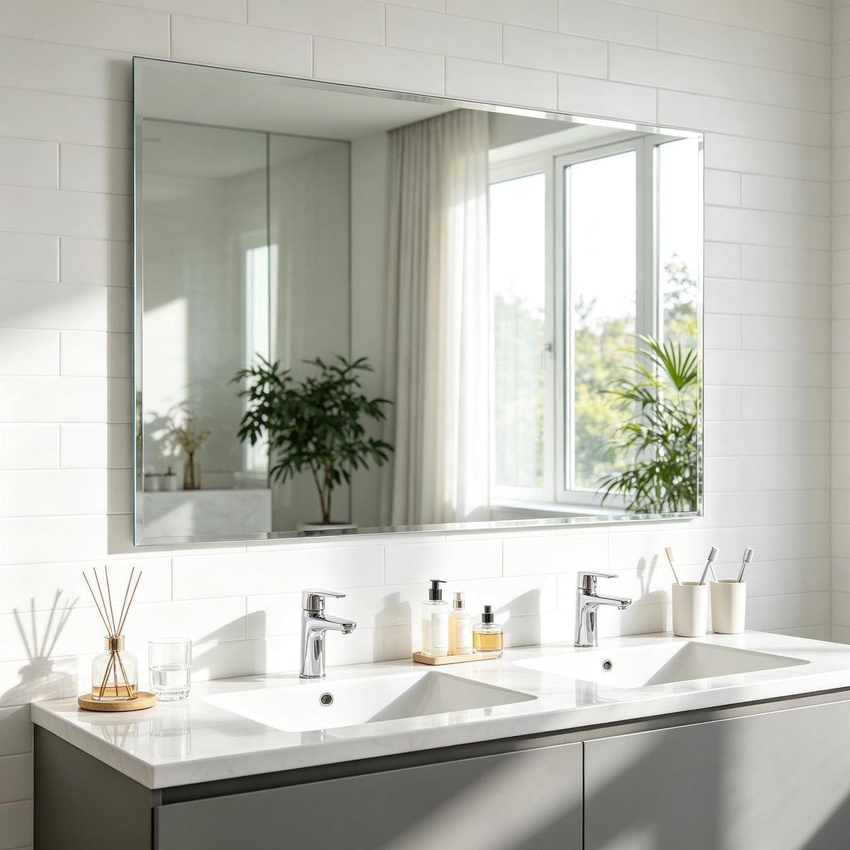 Frameless Full Length Mirror for Wall, 48x12 Inch Bathroom Vanity Mirror