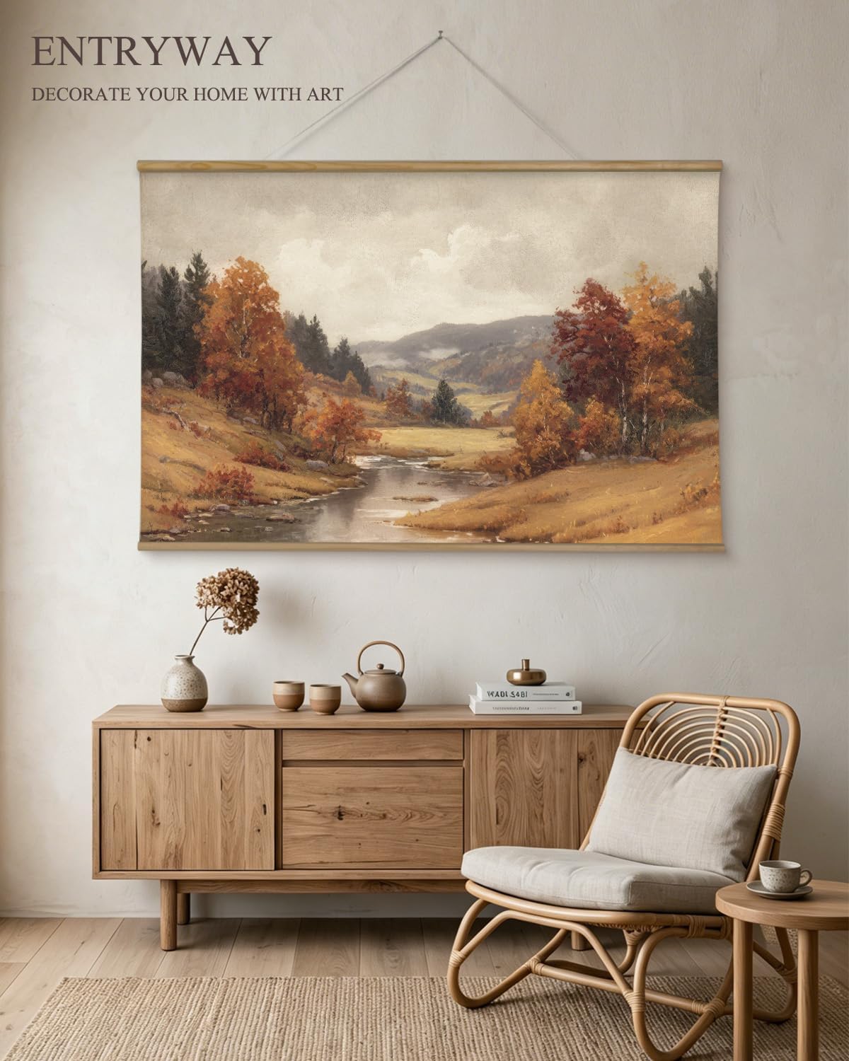 ARPEOTCY Extra Large Vintage Framed Wall Art, Fall Landscape Print, 36x54In