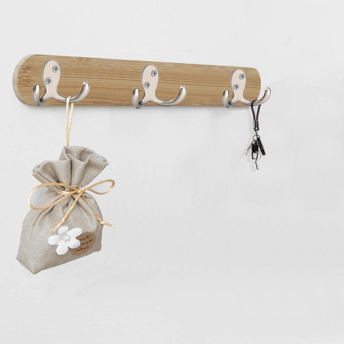 IBosins 8 Pack Silvery Double Prong Coat Hooks Wall Mounted with 16 Screws