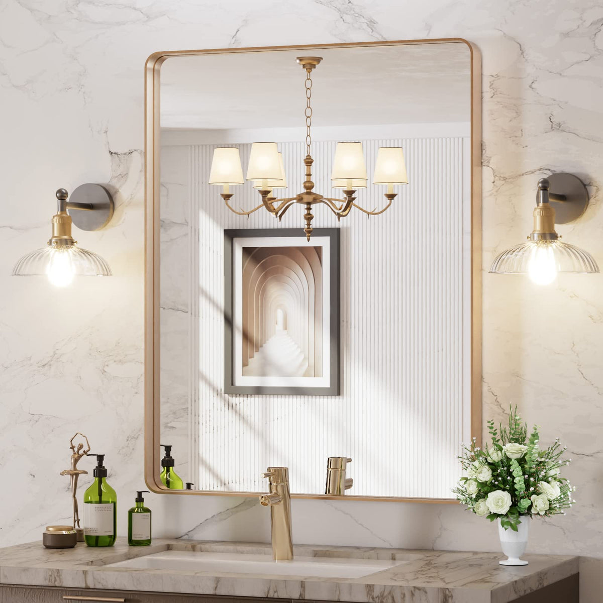 LOAAO 20X16 Inch Black Bathroom Mirror Metal Framed