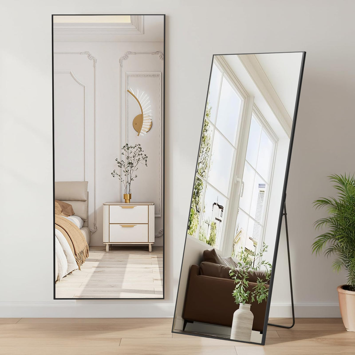 DUMOS 47"x14" Full Length Door Mirror, Full Body Mirror, Black