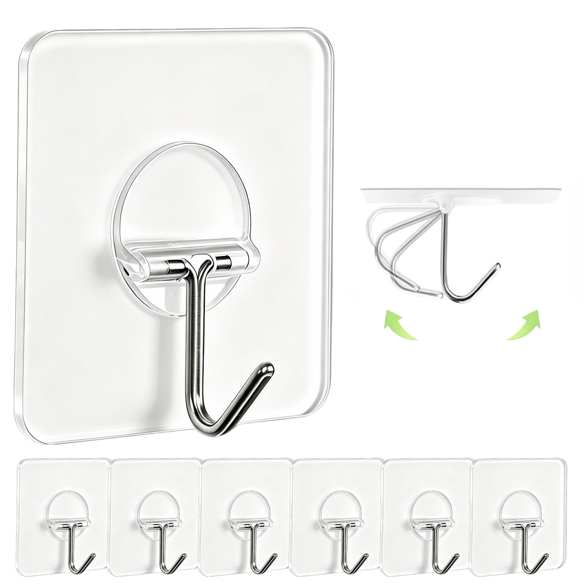 JINSHUNFA Adhesive Wall Hooks No Drill Clear Heavy Duty,13LB Sticky 8 Pack