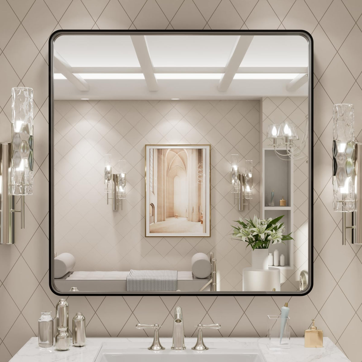 LOAAO 20X16 Inch Black Bathroom Mirror Metal Framed