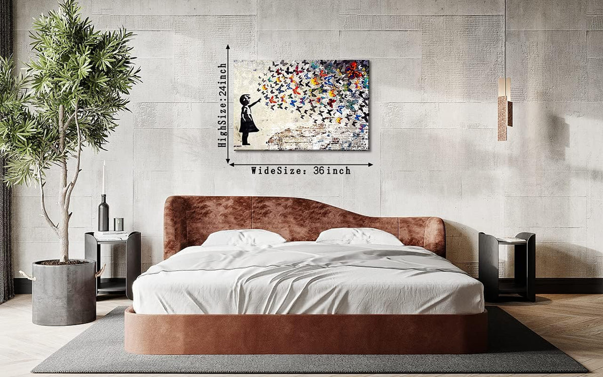 Banksy Wall Art Graffiti Street Giclee Canvas Paintings Poster and Prints Kid Wall Pictures girl Figure Street Picture Artwork Modern Framed Art for Home Wall Decor 24”Wx36”H