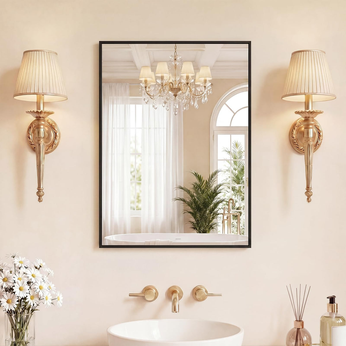 Sweetcrispy 24"x36" Arched Black Bathroom Mirrors for Wall