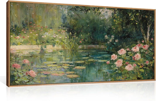 FWIEXA Monet Floral Framed Canvas Wall Art Set, Impressionist Botanical Garden Wall Decor, Vintage Ponds Tree Plant Artwork, Nature Landscape Prints, 20x40 Inches Pictures for for Living Room, Bedroom