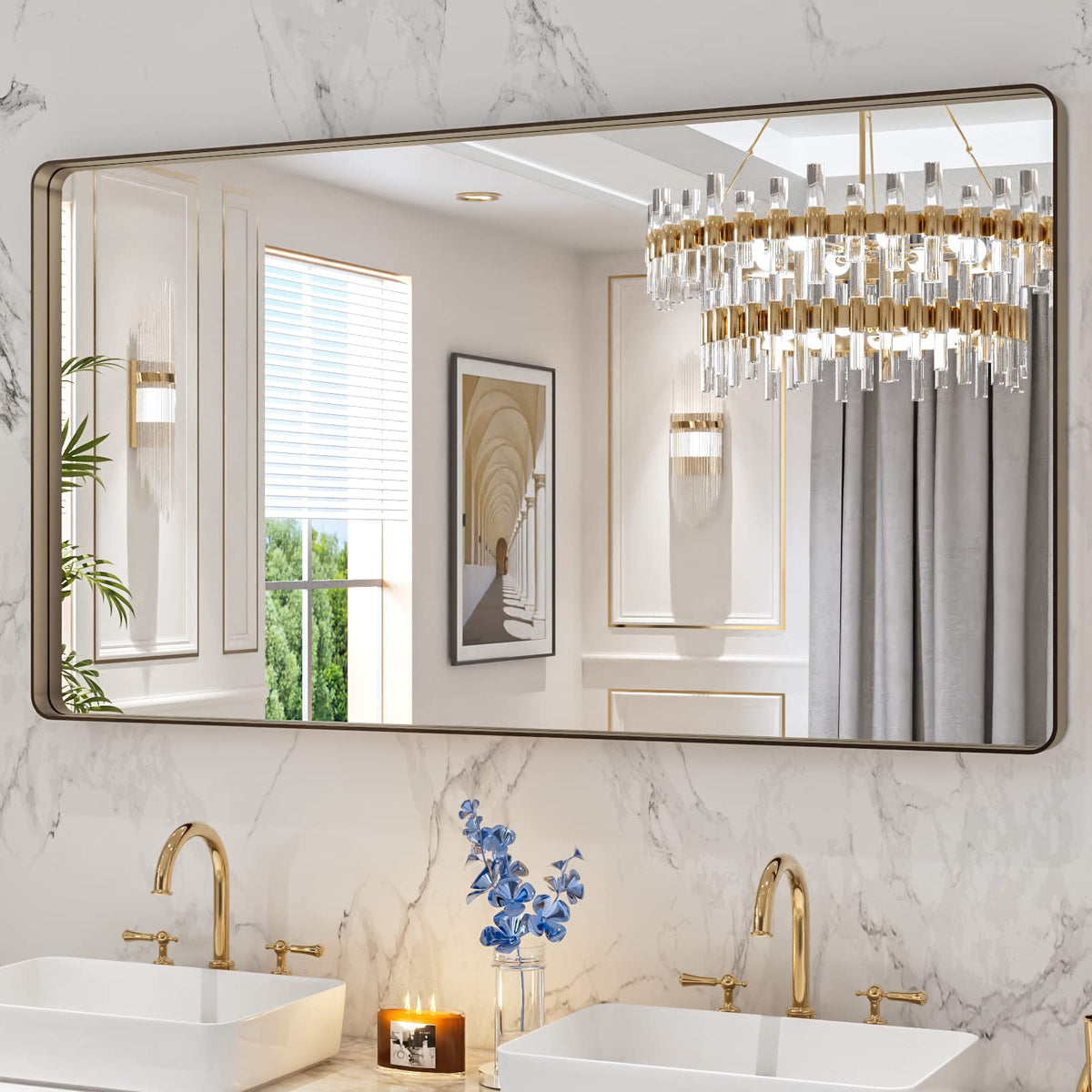 LOAAO 20X16 Inch Black Bathroom Mirror Metal Framed