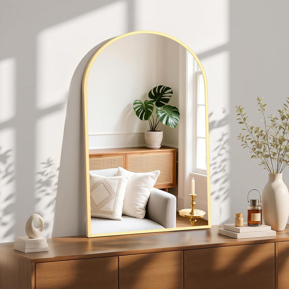 Sweetcrispy 24"x 36" Arched Gold Bathroom Mirrors for Wall