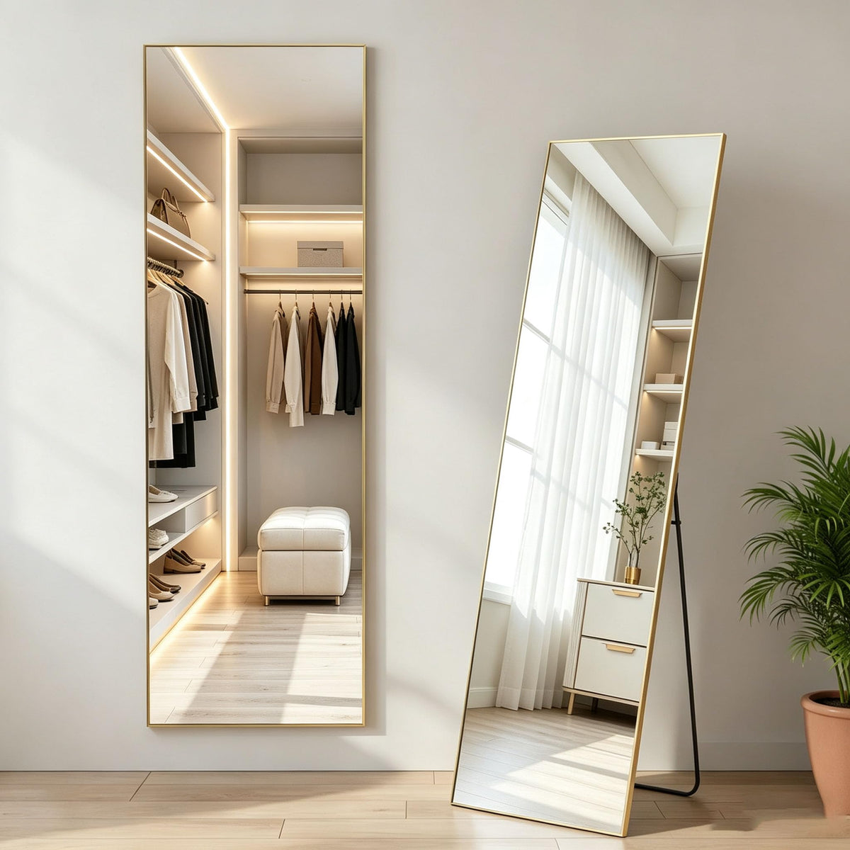 DUMOS 47"x14" Full Length Door Mirror, Full Body Mirror, Black