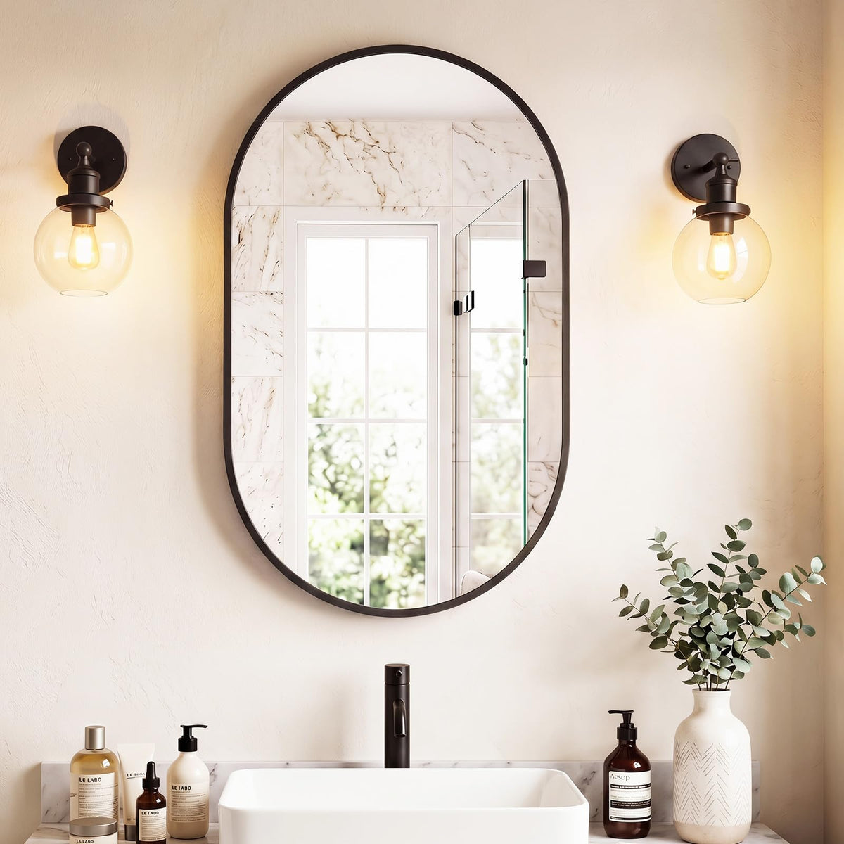 Sweetcrispy 24"x36" Arched Black Bathroom Mirrors for Wall