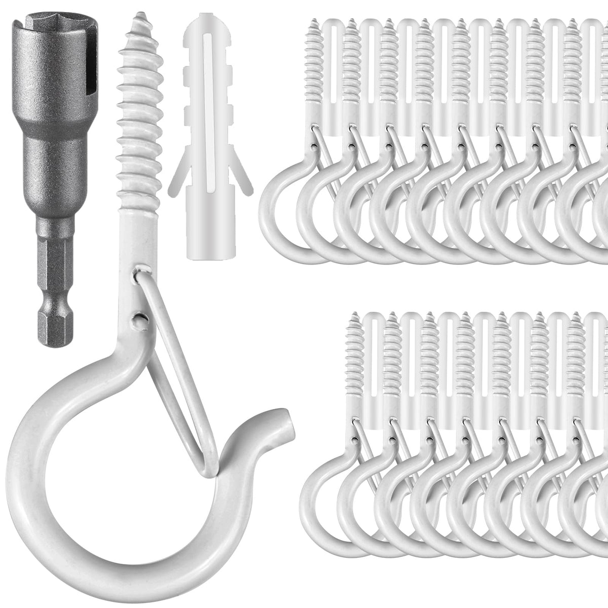 FSAH 36 PCS Q-Hanger Hooks with Safety Buckle, Windproof Screw Hooks