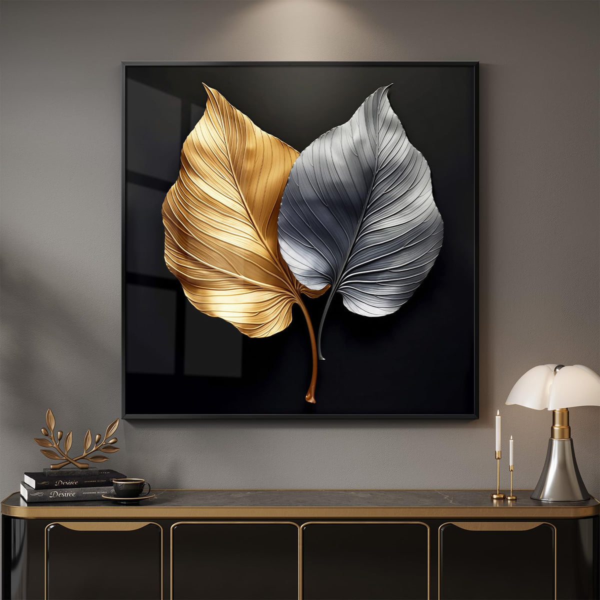 Framed Neutral Organic Abstract Canvas Wall Art for Dining Room, 30x30 Inch