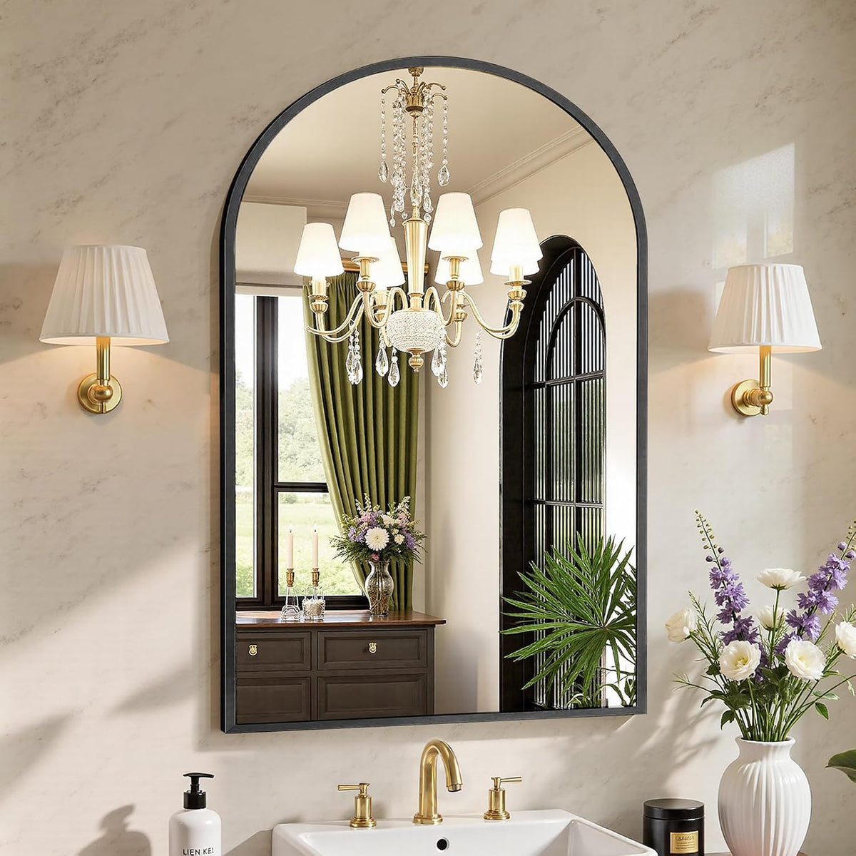 Sweetcrispy 24"x36" Arched Black Bathroom Mirrors for Wall