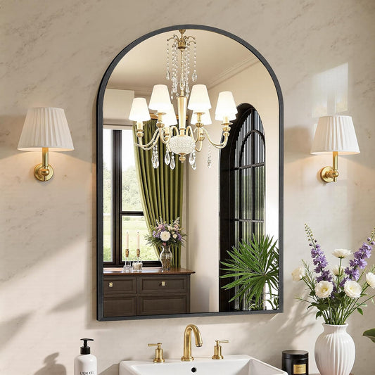 Sweetcrispy 24"x36" Arched Black Bathroom Mirrors for Wall