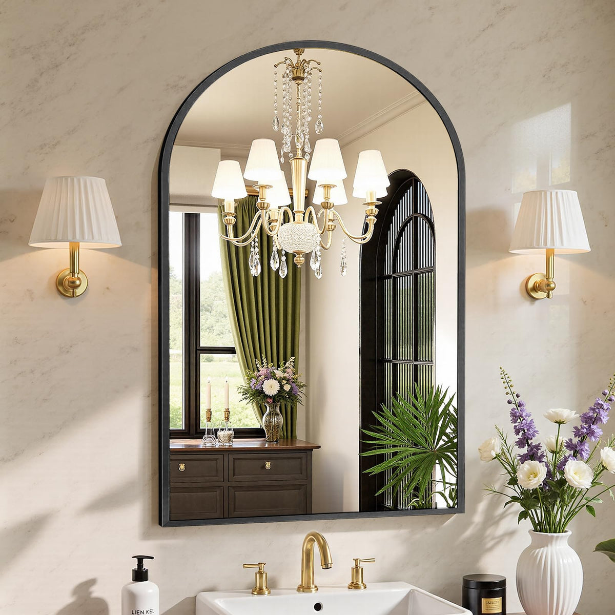 Sweetcrispy 26.5"x38" Arched Black Bathroom Mirrors for Wall, Bathroom Mirrors for Over Sink, Metal Framed with HD Shatter-Proof Glass for Entryway, Living Room, Bedroom, Home Decor