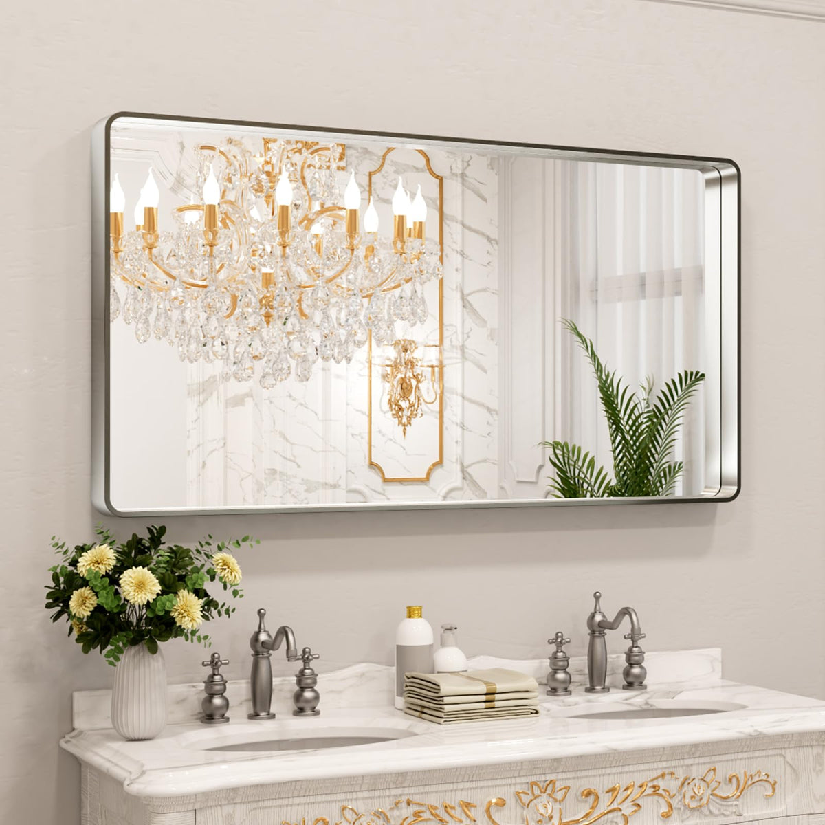 LOAAO 20X16 Inch Black Bathroom Mirror Metal Framed