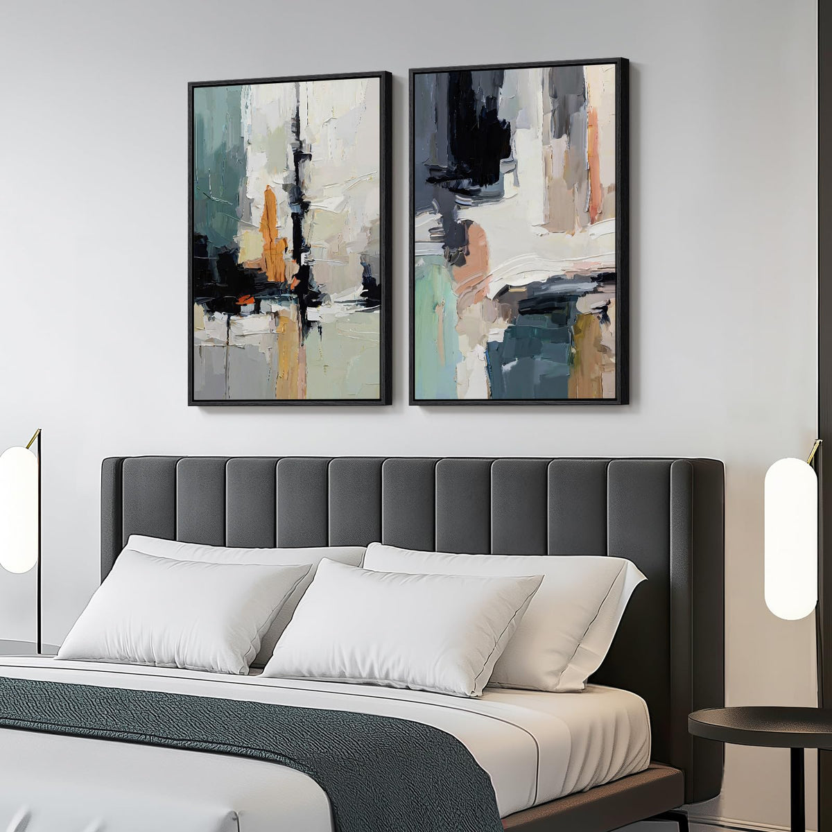 Large Framed Green Abstract Wall Art for Living Room Set of 2, 24x36 In