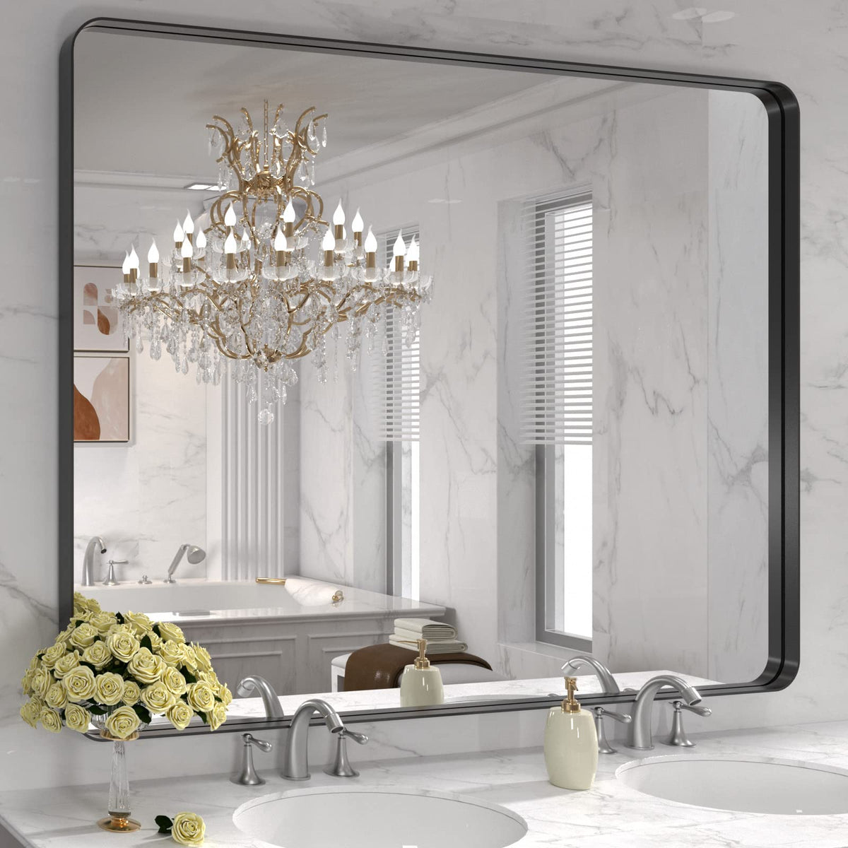 LOAAO 20X16 Inch Black Bathroom Mirror Metal Framed