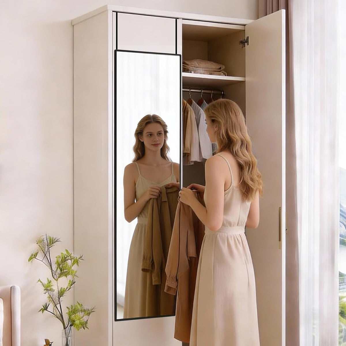 DUMOS 47"x14" Full Length Door Mirror, Full Body Mirror, Black