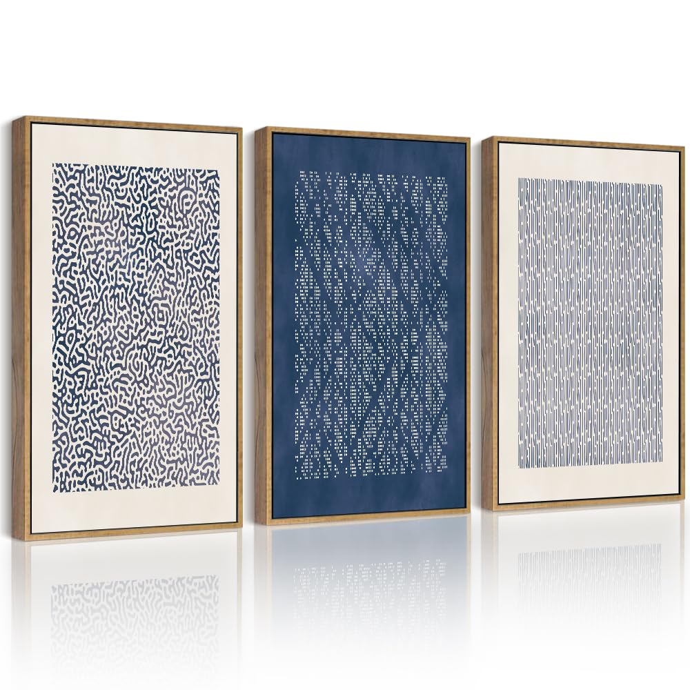 Drsoum Mid-Century Modern Framed Wall Art Minimalist Abstract Boho Neutral Line Wall Decor Geometric Artwork Kitchen Dining Room 11x14in Natural Framed