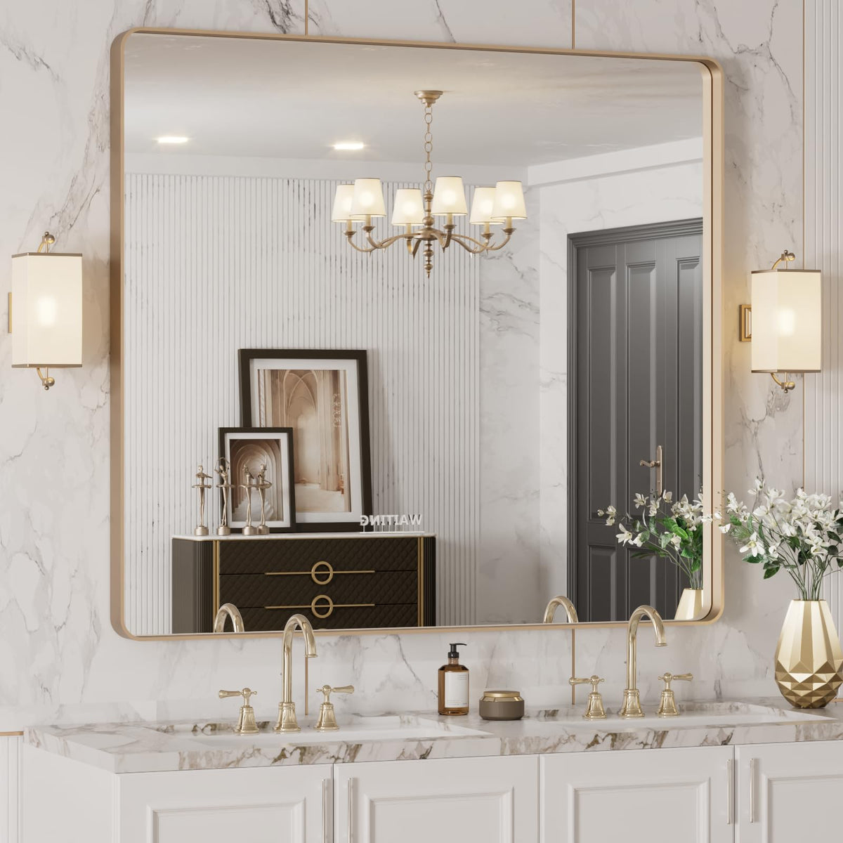 LOAAO 20X16 Inch Black Bathroom Mirror Metal Framed