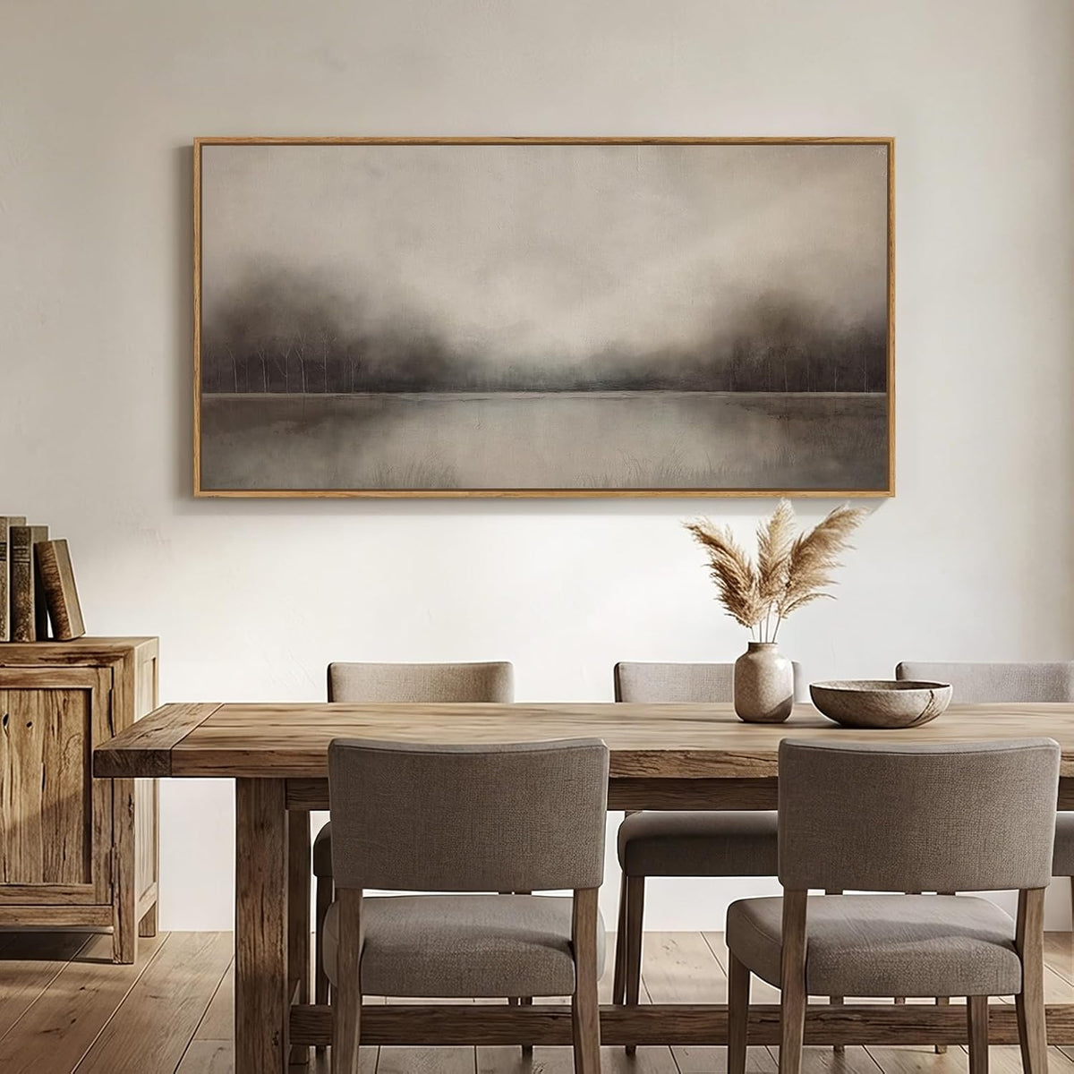 Large Framed Neutal Abstract Landscape Wall Art for Living Room, 60x30 In