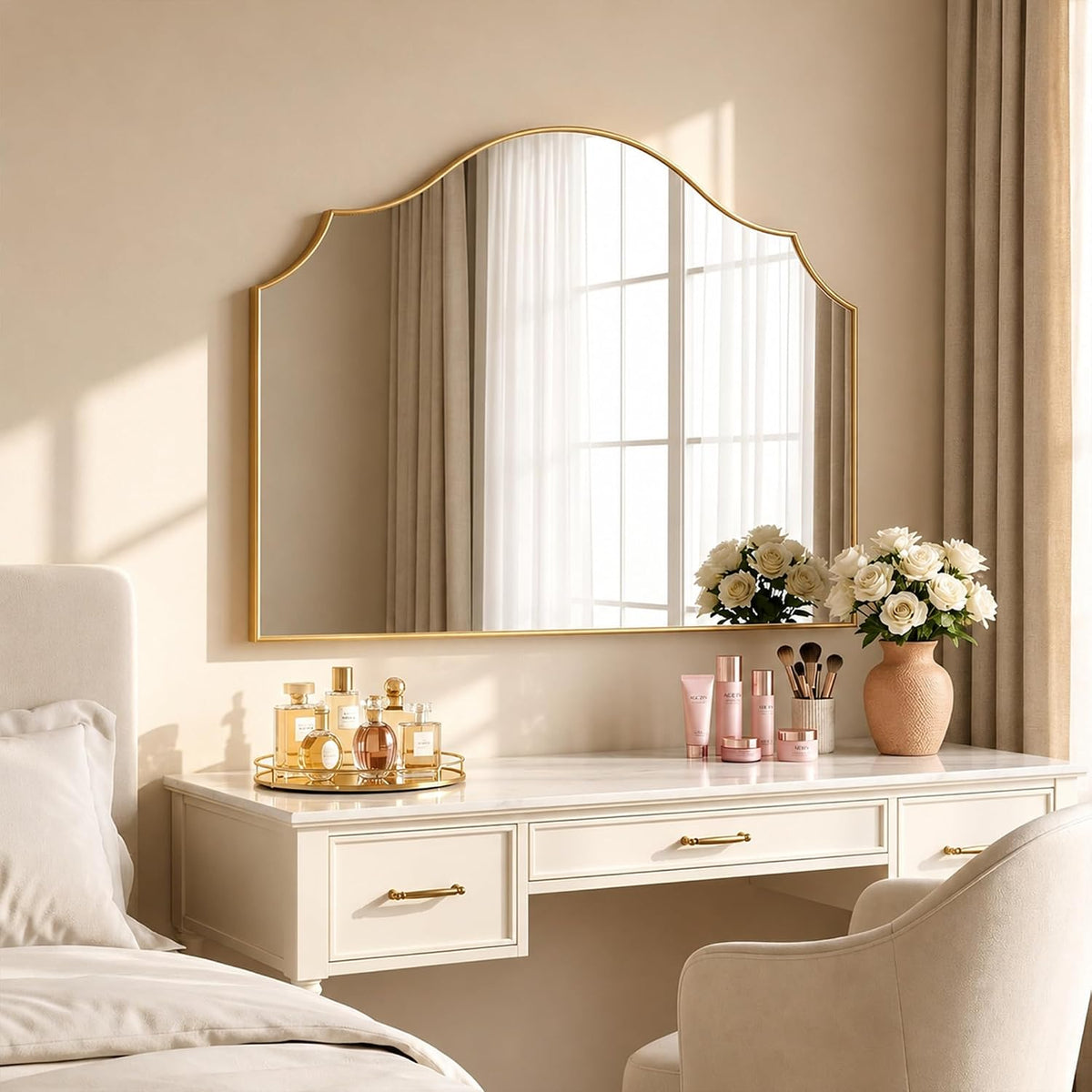 26"x35" Gold Arched Wall Mirror, Decorative Mirror
