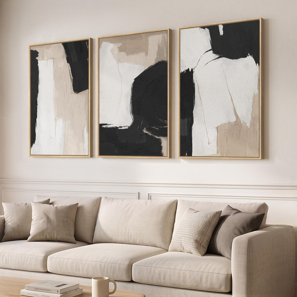 Framed Modern Rustic Neutral Abstract Wall Art, 3 Piece Set, Each 16x24 In