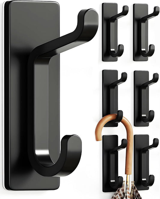 pickpiff 13LB Strong Stick-on Hooks for Coat & Towel, Black 6 Pack