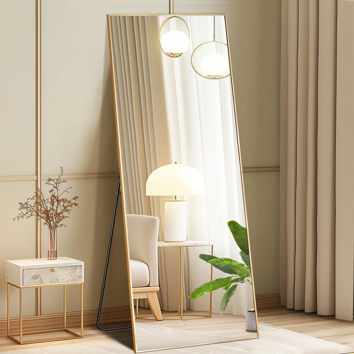 DUMOS 64"x21" Arched Full Length Floor Mirror, Full Body Mirror, Gold