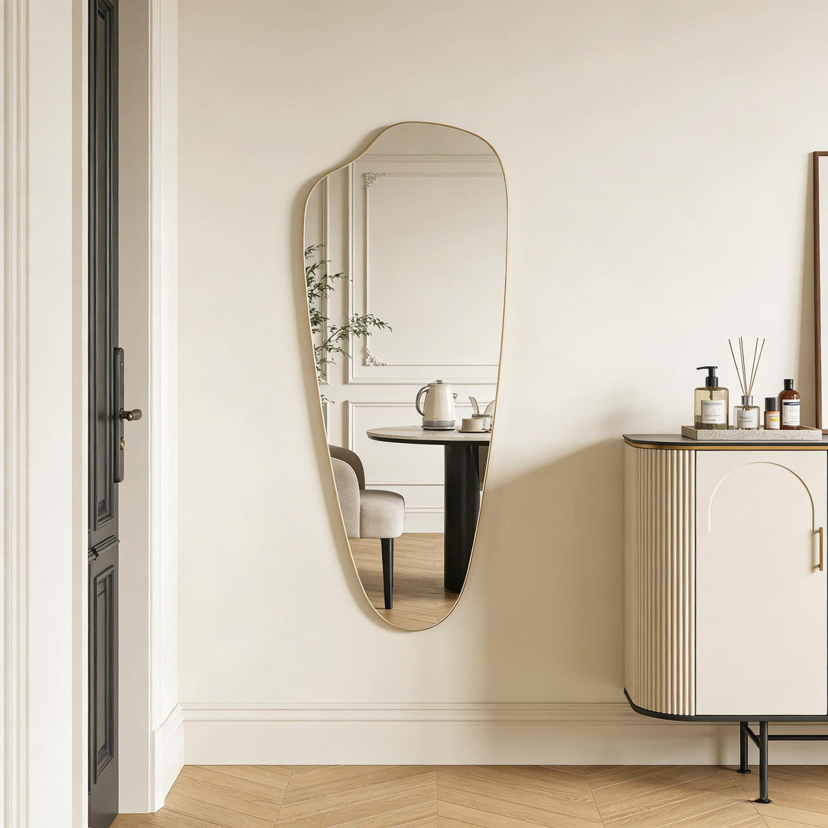 Irregular Asymmetrical Wall Mirror, 28" x 20" Gold Bathroom Mirror